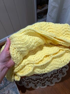 Vintage Handmade Yellow Crochet Baby Blanket Heirloom Nursery